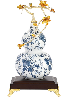 珐琅彩葫芦摆件高级感客厅酒柜聚财纳福陶瓷工艺品新中式桌面装饰