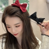立体蝴蝶结发夹女红色缎面发饰发卡鸭嘴夹简约顶夹可爱少女头饰品