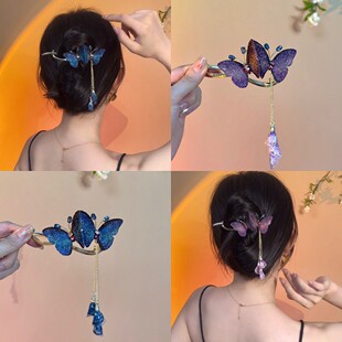 高级感刺绣流苏蝴蝶一字夹盘发夹头饰后脑勺精致发卡女夏大号抓夹