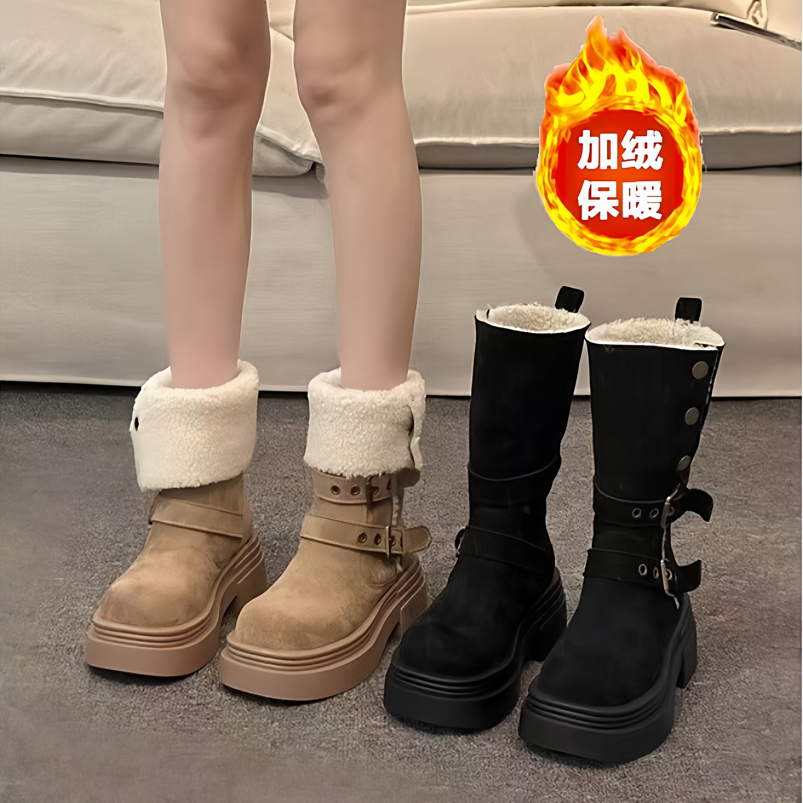品牌真皮厚底加绒保暖马丁靴棉靴