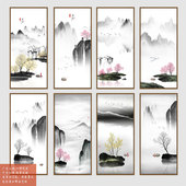 中式 壁画禅意意境山水墙中国风水墨小船办公室茶社休闲会所画心