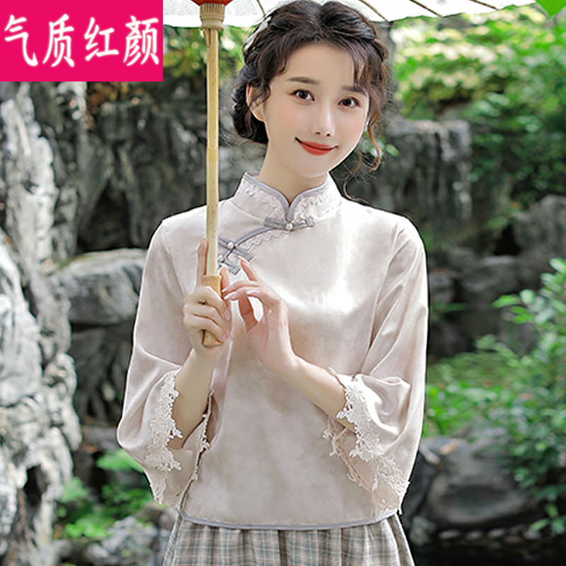 夏季汉服女中国风复古唐装禅意茶艺服民国改良年轻旗袍上衣两件套