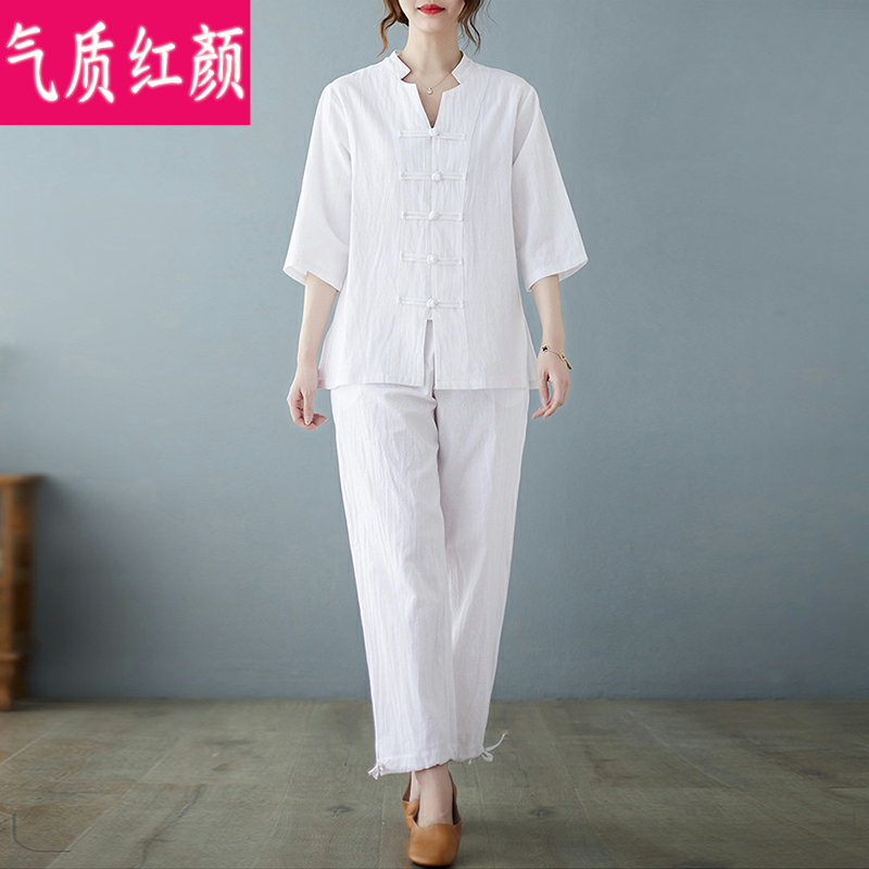 禅修打坐居士服复古茶服中国风汉服禅意女装中式唐装太极服瑜伽服