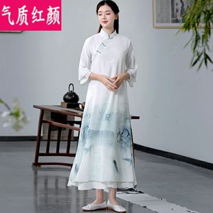 禅意茶服改良版 中国风汉服女茶艺服装 中式 唐装 古风禅服旗袍连衣裙