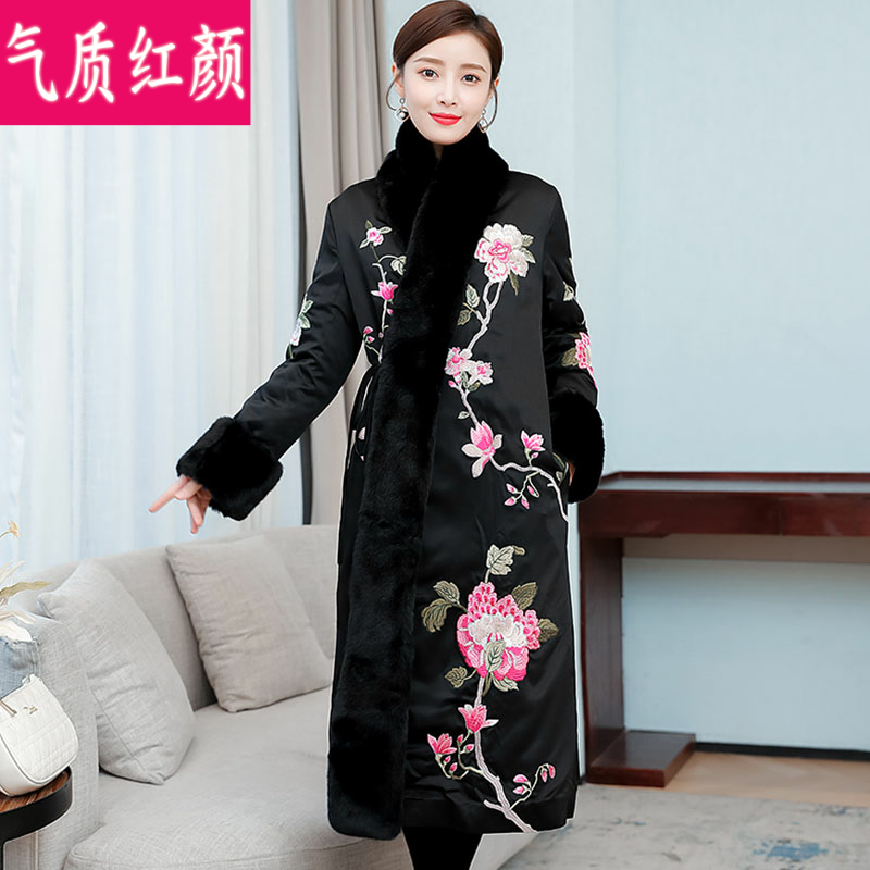 复古民族风棉衣女冬季中式唐装棉服大码妈妈装绣花中