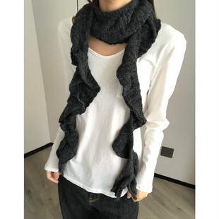 穿搭小巧思 轻亚小众不规则小围巾荷叶边y2k针织细长围巾搭配围脖