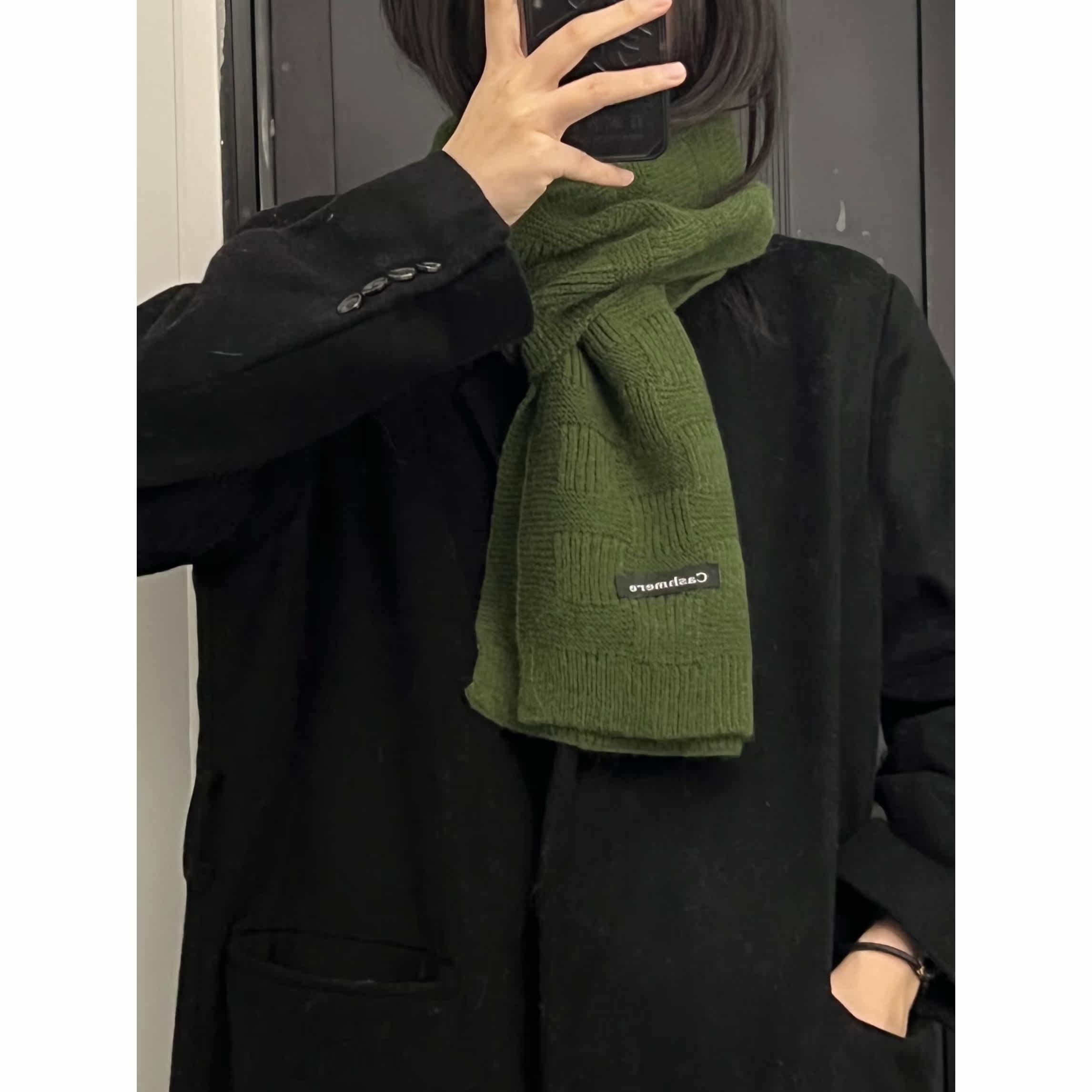 小众森林绿 纯色基础款毛线围巾保暖围脖韩系学院风情侣秋冬披肩