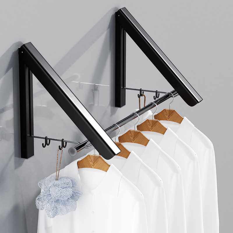 隐形折叠晾衣架晒衣杆免打孔伸缩杆窗户阳台飘窗墙壁挂凉衣服神器