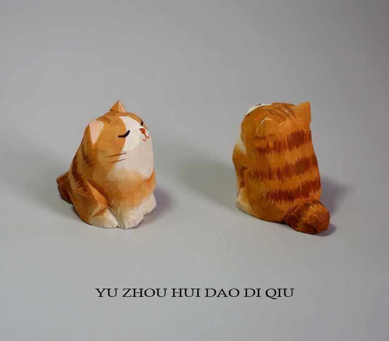 木雕迷你小橘猫可爱猫咪车载车内饰品小猫摆件手工木刻女生礼物