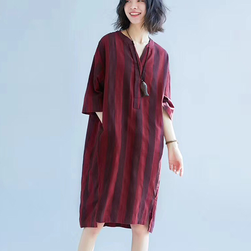女式夏裙子大码显瘦中长款2019韩版大号胖m连衣裙m很仙的復古(非品牌)
