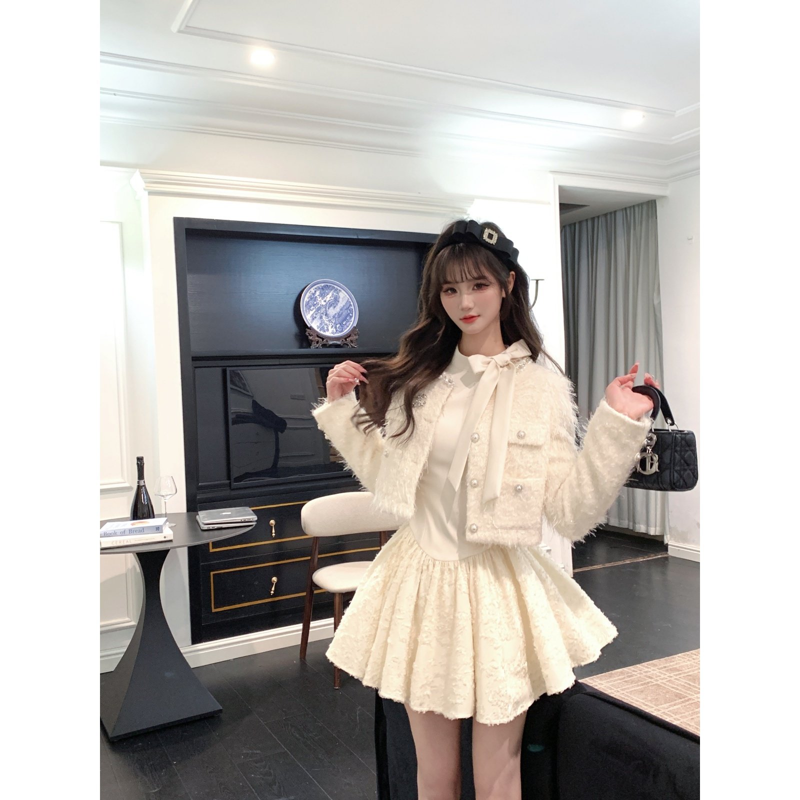 越韩小鱼 矜贵千金 小香风羊毛夹棉外套收腰千金风连衣裙套装女冬,女装/女士精品,礼服/晚装,淘宝优惠券,粉丝福利购,淘宝优惠卷