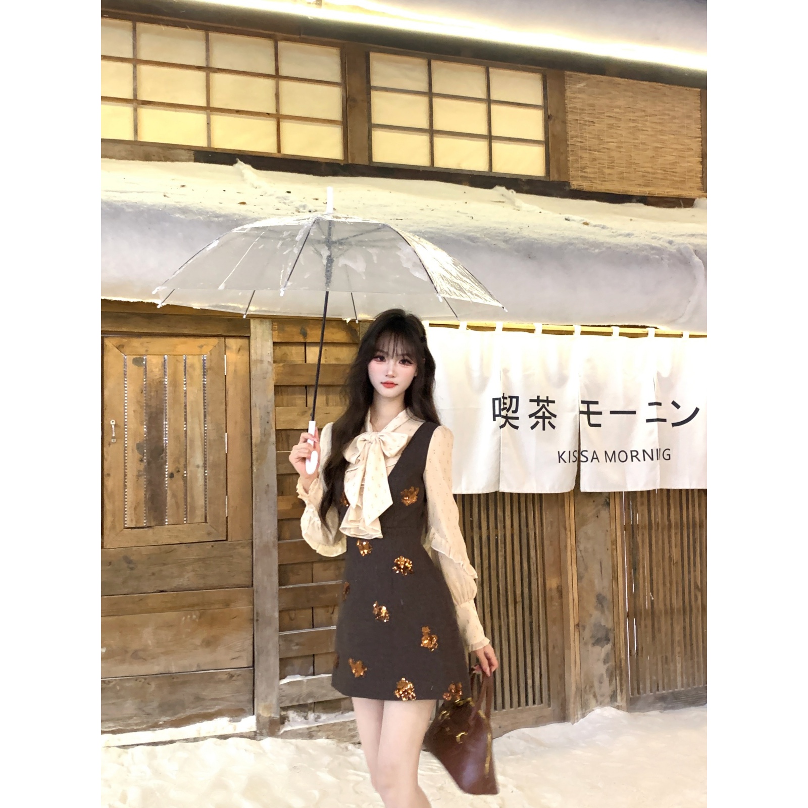 越韩小鱼 反转巴黎 小香风假两件亮片连衣裙收腰法式富家千金短裙