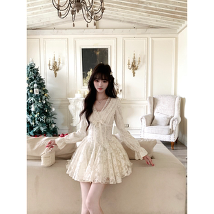 纯欲蕾丝连衣裙收腰千金风生日蓬蓬裙女秋 法式 越韩小鱼 天使之翼