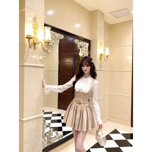 重工名媛小洋装 越韩小鱼 千金风气质衬衣背带裙套装 法式 恩利千金