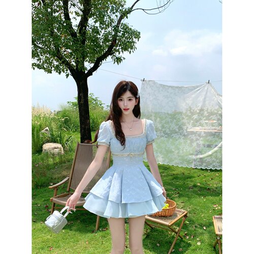 越韩小鱼Musefish 星河碎钻 重工镶钻公主裙收腰法式蓬蓬连衣裙女