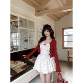 连衣裙开衫 越韩小鱼 两件套 法式 方领碎花小飞袖 cherry小樱桃 秋季