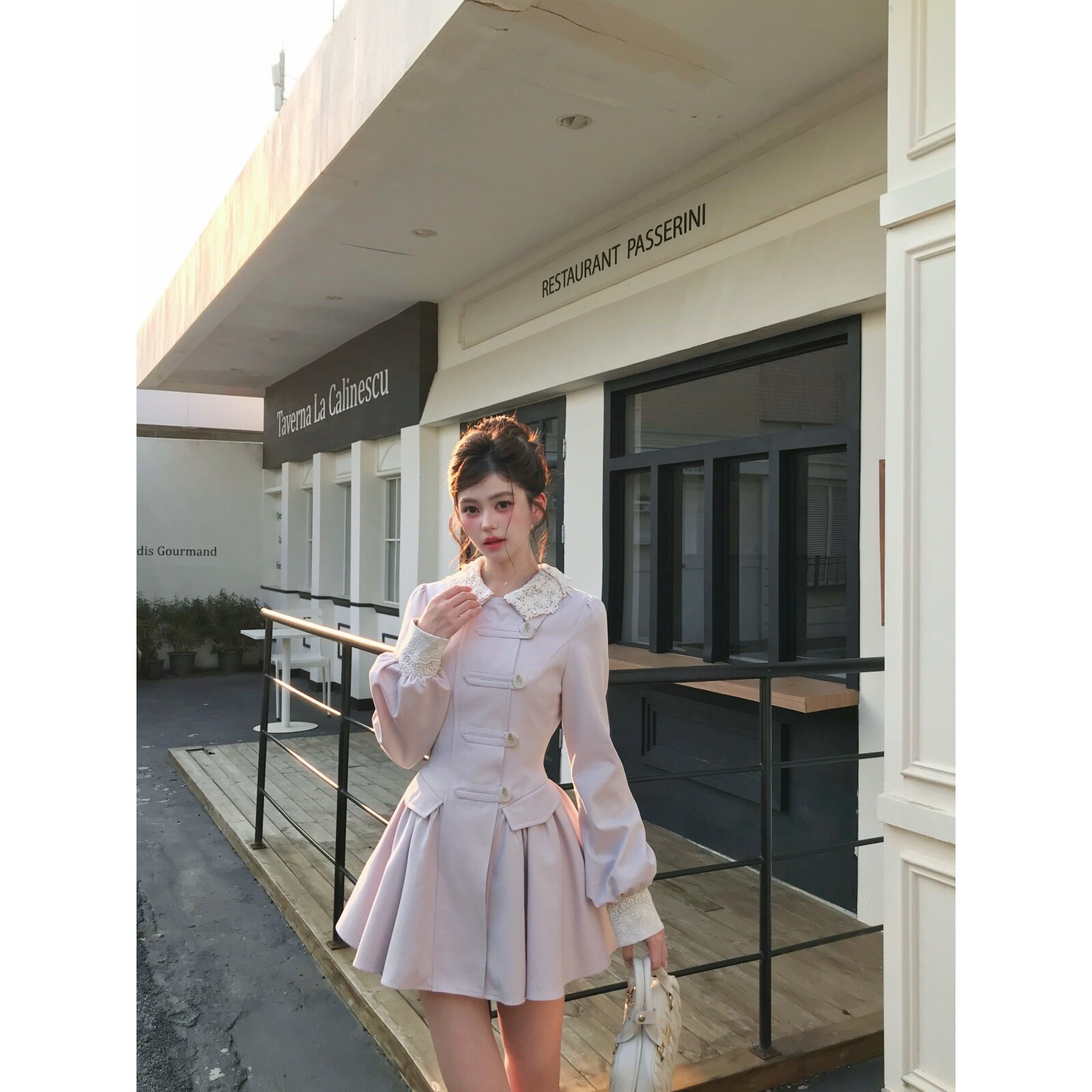 越韩小鱼Musefish 巴黎假日 法式甜美风衣连衣裙收腰显瘦短款外套