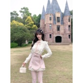 越韩小鱼 女秋冬 千金重工衬衣甜美气质高腰半裙套装 白桃少女 法式