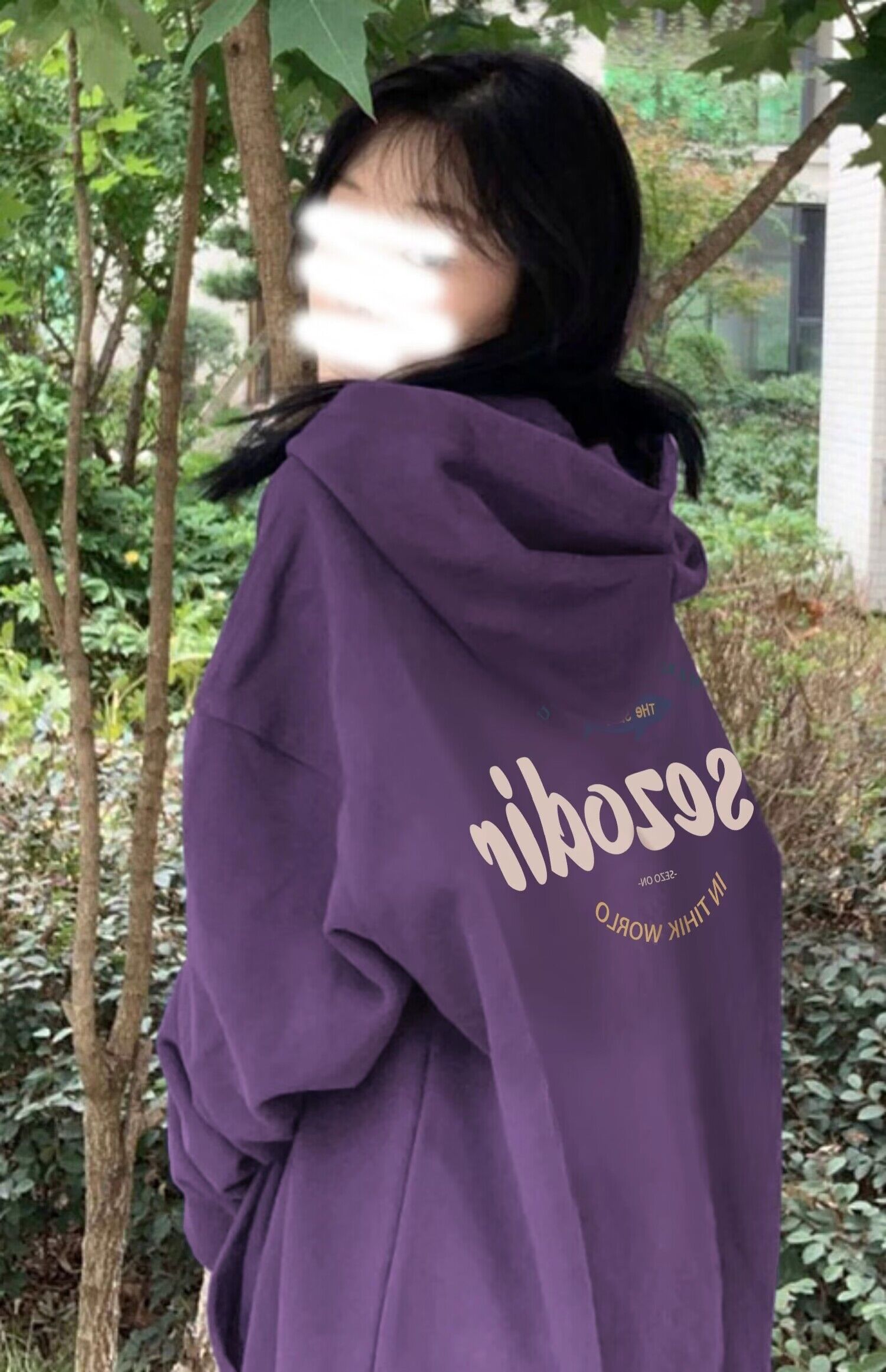 紫色慵懒风bf卫衣外套女秋冬美式