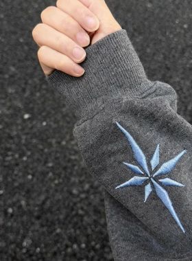 北极星刺绣深灰色重磅连帽卫衣女秋冬加绒加厚国潮复古慵懒风外套