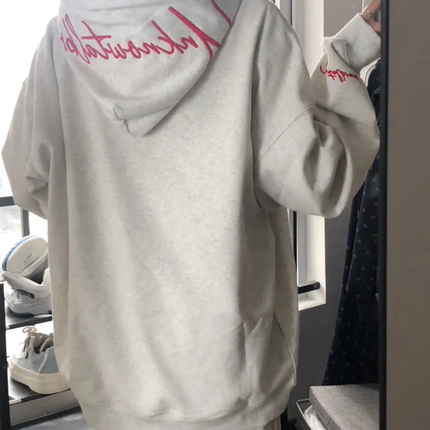 轻美式简约刺绣花体字连帽卫衣女春秋2025新爆款外套bf慵懒风上衣
