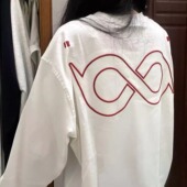 t恤女春秋新款 美式 刺绣无限环白色长袖 潮牌体恤情侣正肩纯棉上衣