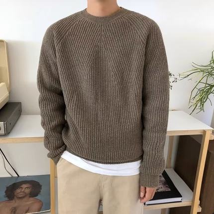 一件代发秋冬季轻熟风新款圆领毛衣男纯色针织衫潮流宽松打底