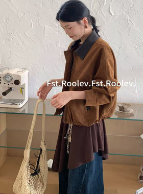 FST皮领鹿皮绒外套皮衣2025新款皮衣外套女短款小个子机车服夹克