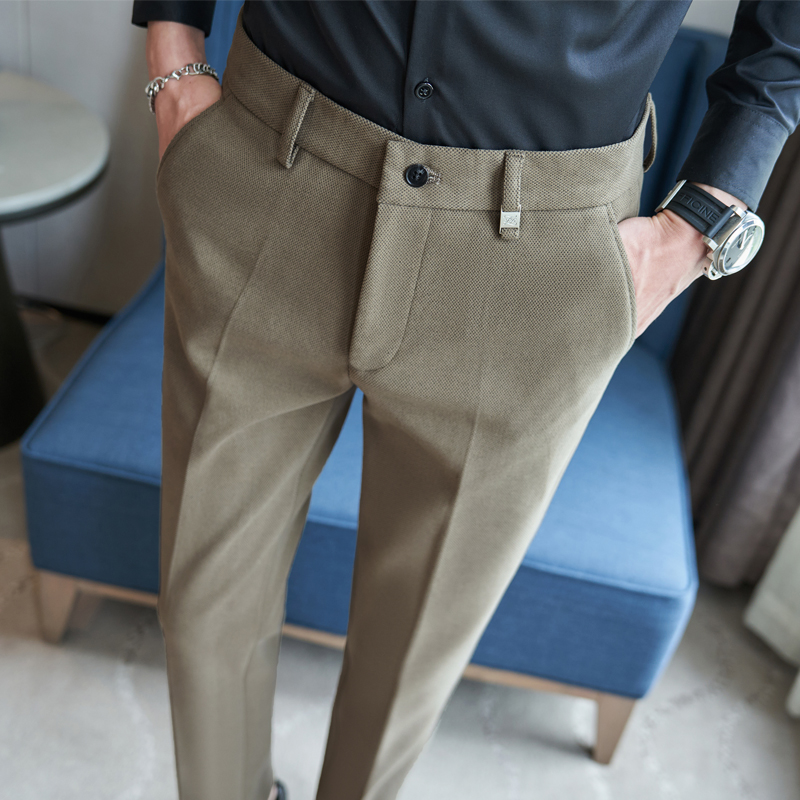 毛呢男士休闲裤秋冬季商务正装加厚修身小脚西裤冬款高级磨毛裤子