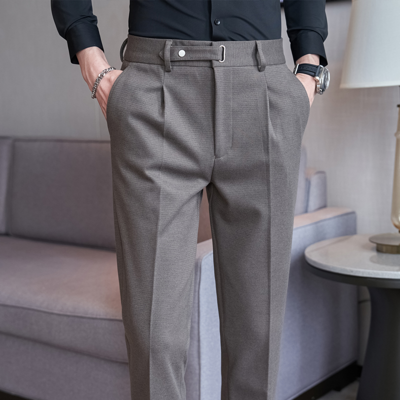 男士裤子秋冬季冬款加厚毛呢西裤商务弹力修身锥形呢子磨毛休闲裤