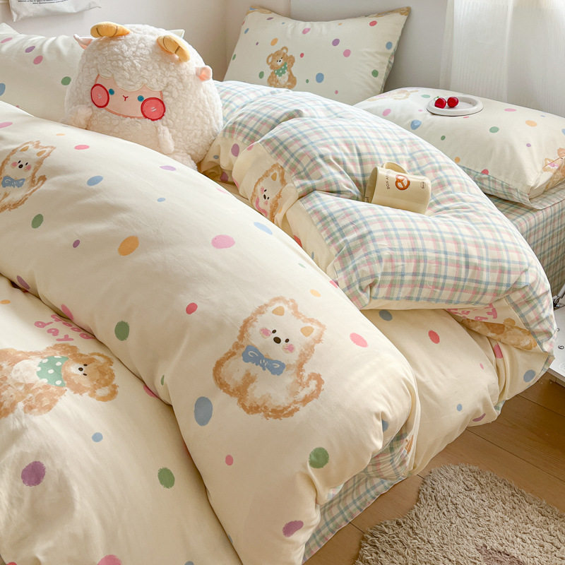 ins小清新纯棉亲肤四件套全棉100印花卡通学生宿舍床单三件套床笠,床上用品,学生床品套件,淘宝优惠券,粉丝福利购,淘宝优惠卷
