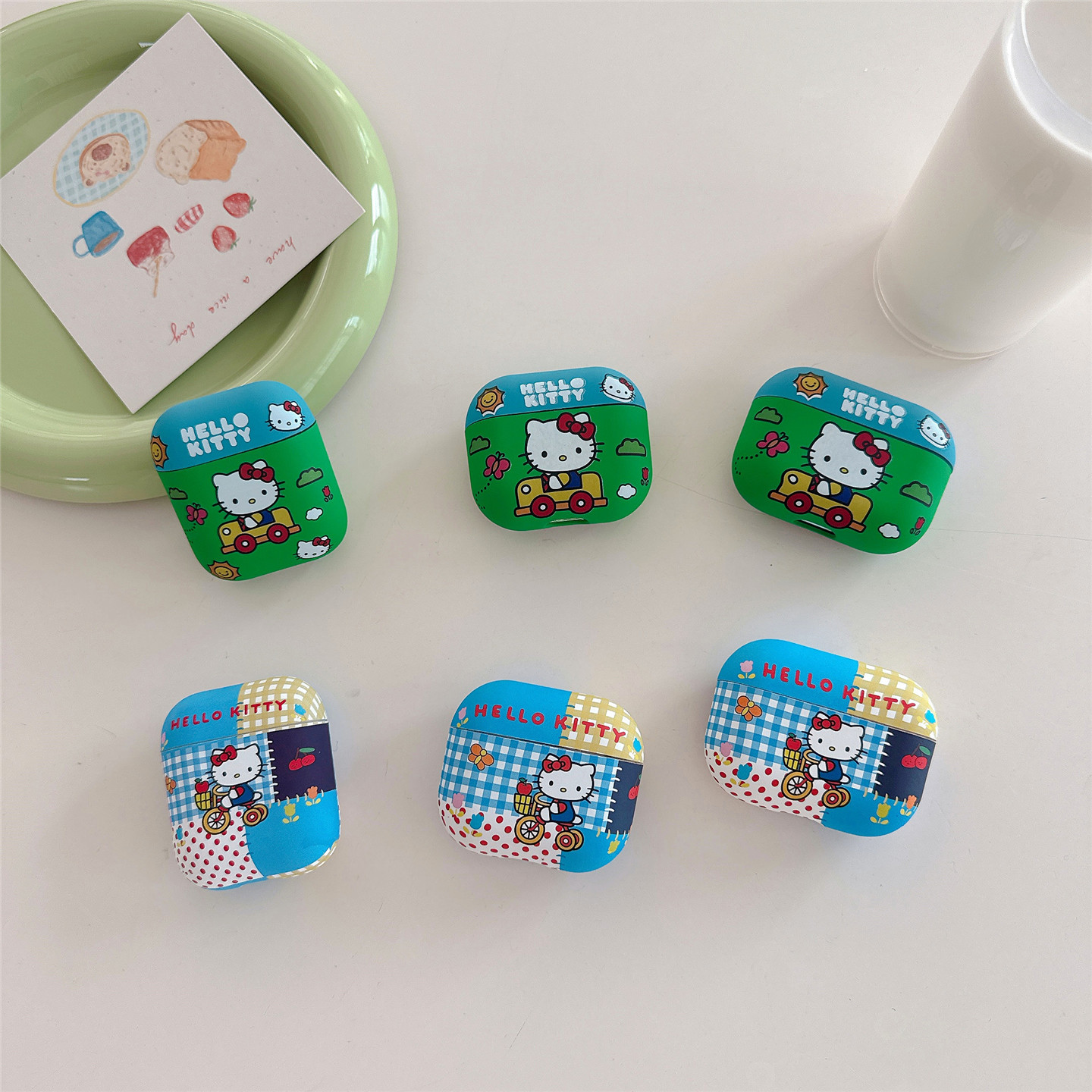 卡通格子KT猫适用AirPods1/2/3/4/5代苹果无线蓝牙耳机保护套pro2/3软壳