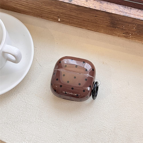 棕色黑波点奶茶适用AirPods1/2/3/4/5代苹果无线蓝牙耳机保护套pro2/3华为Freebuds 6i/se2/SE3/FreeCIip2