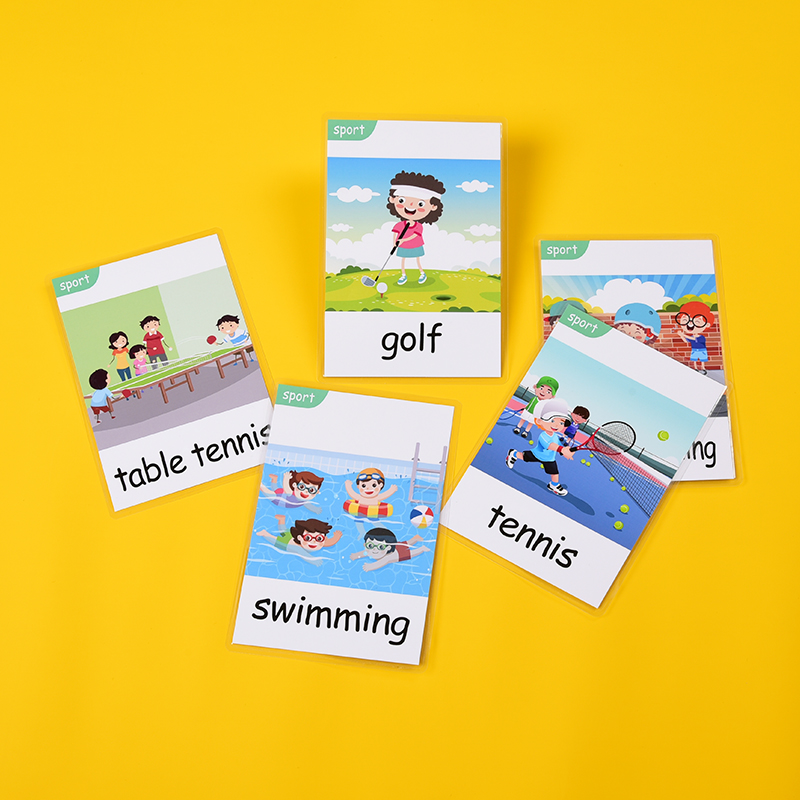 英语单词闪卡tpr运动类单词卡片22张幼儿启蒙认知早教卡通彩图塑封防水卡片儿童学习幼儿园老师教学教具定制
