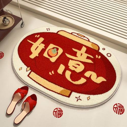 新款红色新年仿羊绒地垫吸水耐脏脚垫异形卧室客厅地毯入户门脚垫
