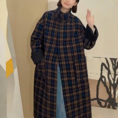 韩系复古格纹气质高级感毛呢外套