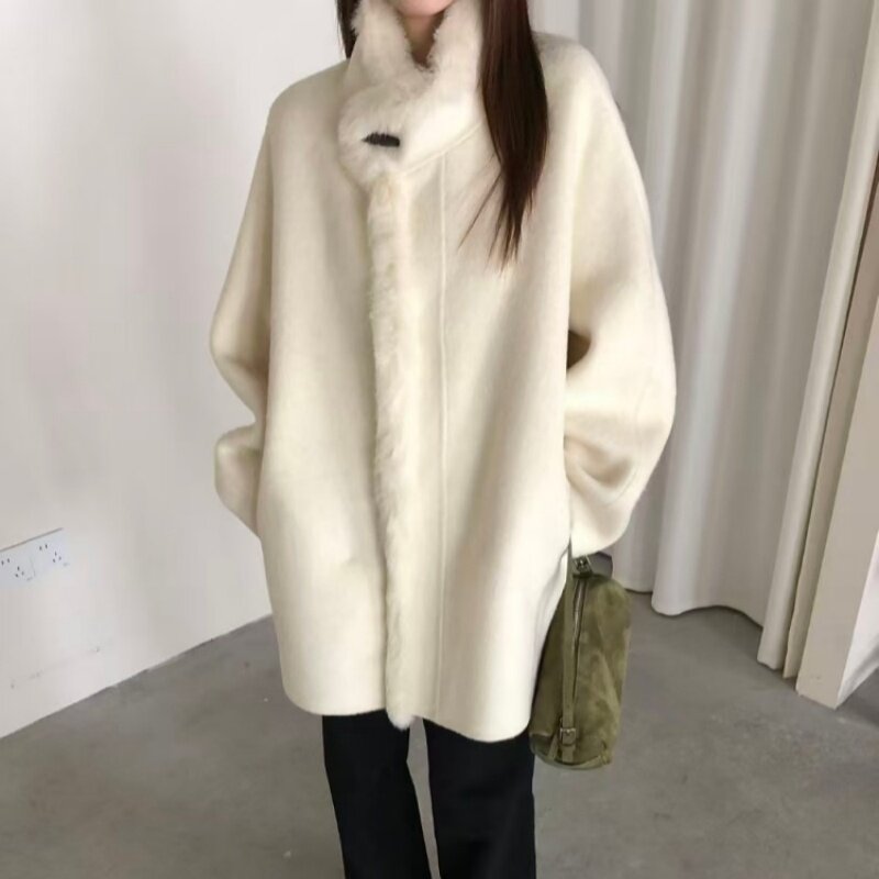 獭兔毛领温柔风双面羊毛大衣女2026秋冬新款通勤百搭显瘦毛呢外套