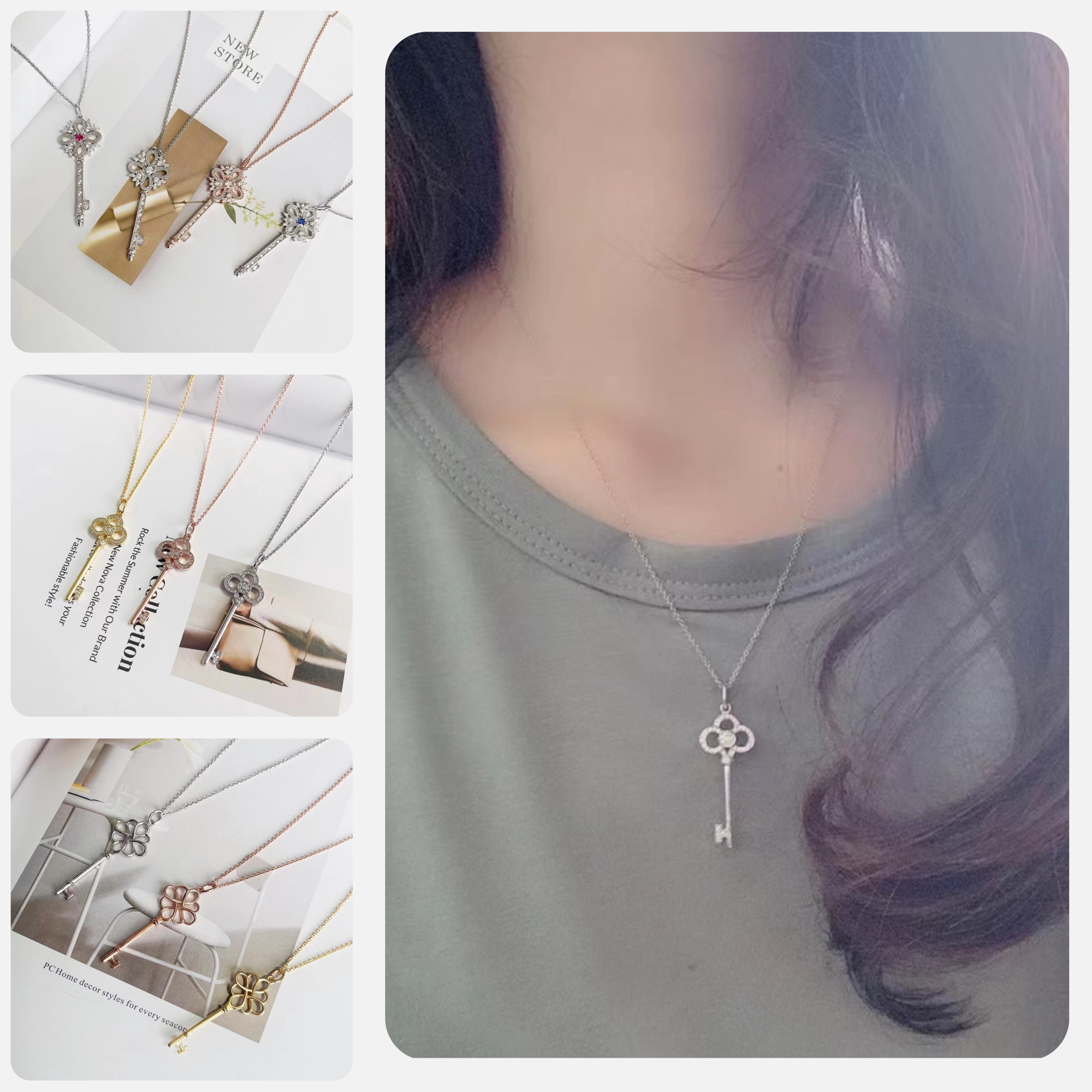 Daniela925纯银钥匙knot系列项链玫瑰金毛衣链经典款式小众锁骨链