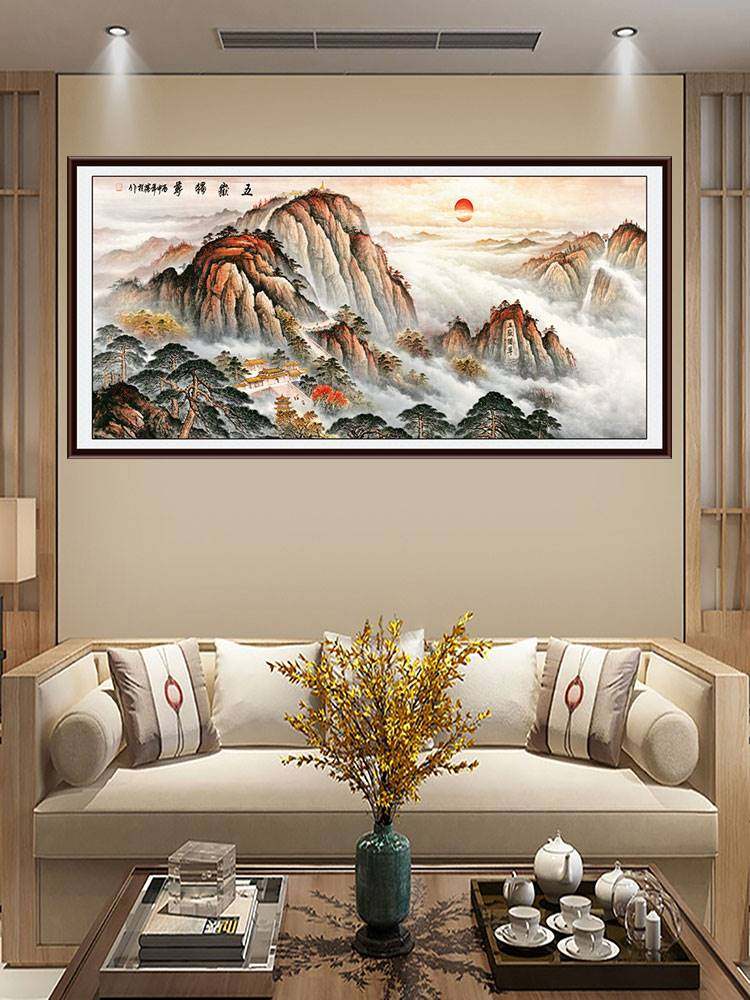 客厅沙发背景墙装饰画泰山日出图贴画有山无水靠山画办公室墙壁画
