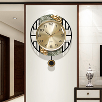 新中式挂钟客厅静音创意钟表个性大气轻奢摇摆时钟时尚家用石英钟