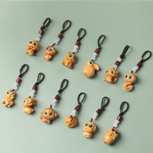 紫檀十二生肖钥匙扣配饰配件绿檀手机挂绳檀香生肖吊坠木质挂件