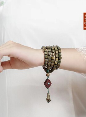 绿色檀香手炼方形珠子檀香108乌木佛珠手炼毛衣项炼8毫米男女夫妇