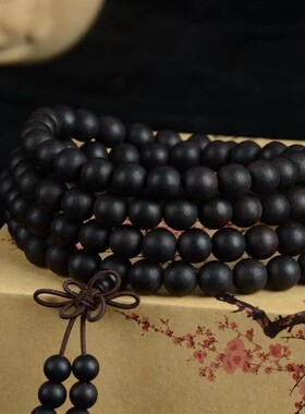 越南黑水沉香108颗佛珠手串念珠土沉香木手链男女款文玩生日礼物