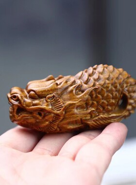 龙鱼手把件鱼化成龙挂件绿檀木雕随身文玩工艺品龙头鱼身鲤鱼化龙