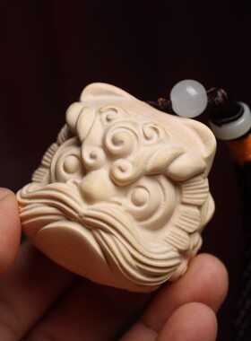 黄杨木雕随身盘玩男士把玩手把件文玩醒狮工艺品汽车挂件车载摆件