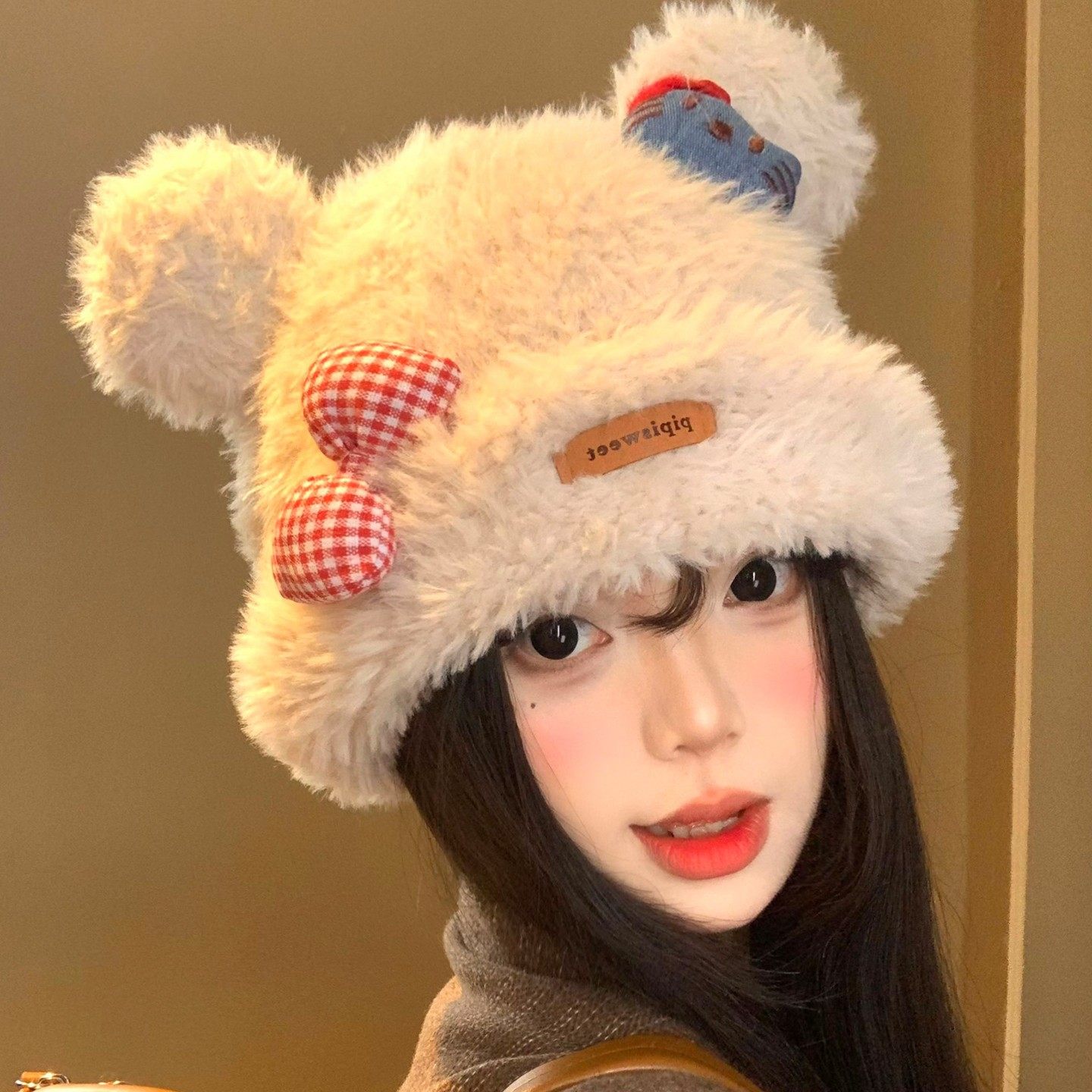 可爱Kitty猫毛绒针织帽女秋冬加厚保暖防寒毛线帽显脸小护耳帽子,服饰配件/皮带/帽子/围巾,帽子,淘宝优惠券,粉丝福利购,淘宝优惠卷