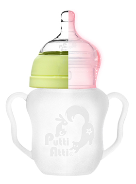 福帝爱迪PuttiAtti全硅胶奶瓶宽口径防胀气防摔超软带手柄奶瓶