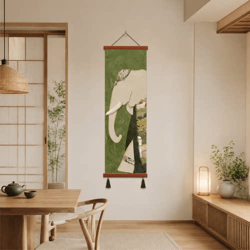 日式侘寂风大象装饰画玄关走廊客厅卧室餐厅背景墙面轻奢软装壁画