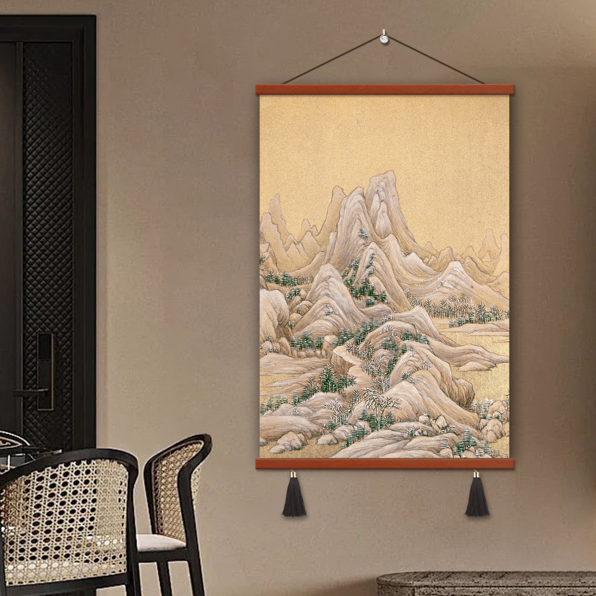 千里江山图国画山水画新中式玄关装饰画客厅茶室书房屏风遮挡挂画