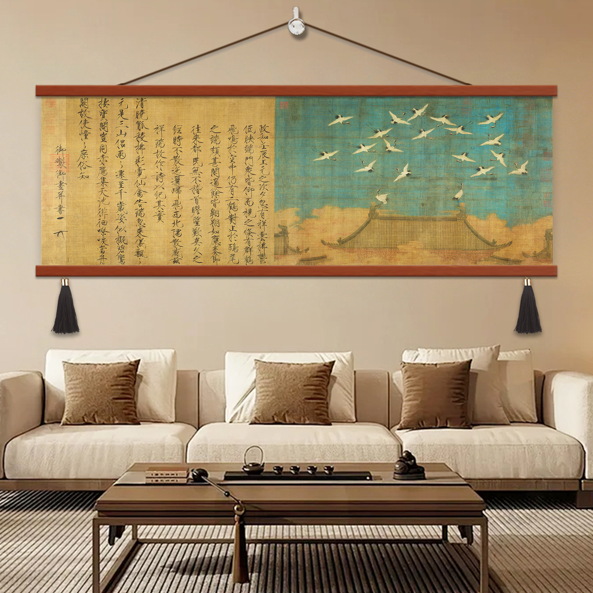 柳鸦芦雁图宋徽宗挂画花鸟画新中式民宿装饰画酒店背景墙壁画仿古